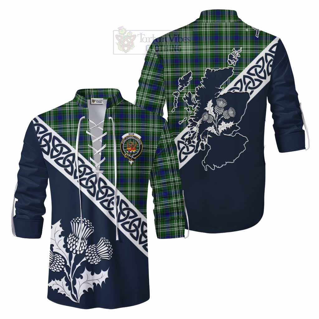 Mow Tartan Ghillie Kilt Shirt Featuring Thistle and Scotland Map Men - Tartan Vibes Clothing