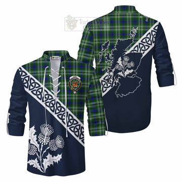 Mow Tartan Ghillie Kilt Shirt Featuring Thistle and Scotland Map Men - Tartan Vibes Clothing