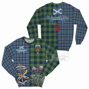 Mow Tartan Sweatshirt Happy St. Andrew's Day Half Tartan Style Unisex - Tartan Vibes Clothing