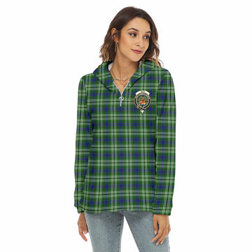 Mow Tartan Women's Borg Fleece Hoodie with Half Zip with Family Crest Female - Tartan Vibes Clothing
