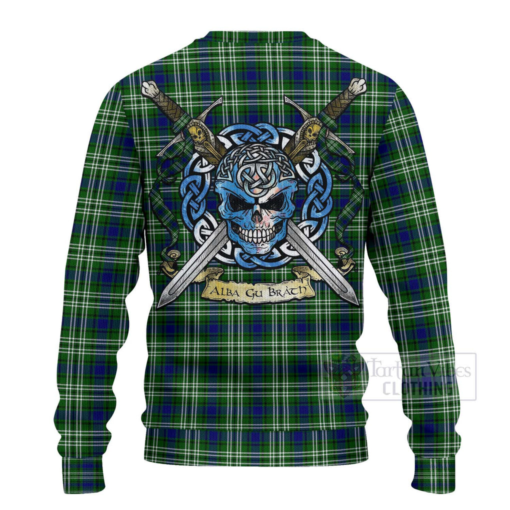 Tartan Vibes Clothing Mow Tartan Knitted Sweater with Family Crest Celtic Skull Style