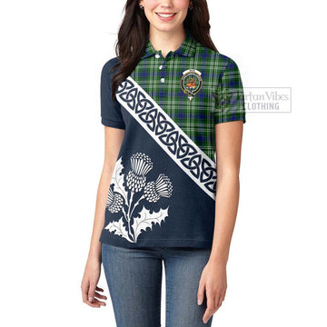 Mow Tartan Women's Polo Shirt Featuring Thistle and Scotland Map - Tartanvibesclothing Store