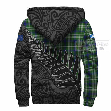 Mow Crest Tartan Sherpa Hoodie with New Zealand Silver Fern Half Style - Tartan Vibes Clothing