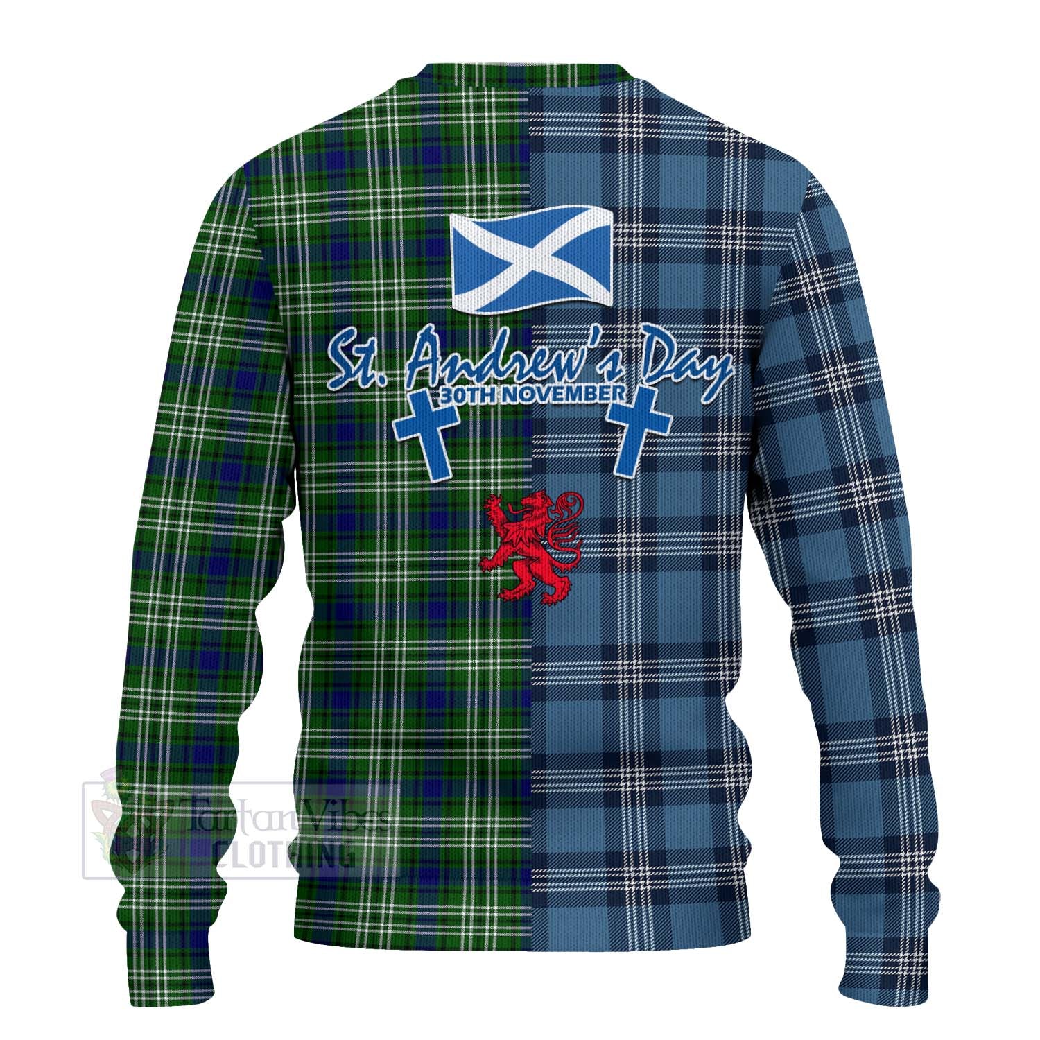 Tartan Vibes Clothing Mow Tartan Knitted Sweater Happy St. Andrew's Day Half Tartan Style