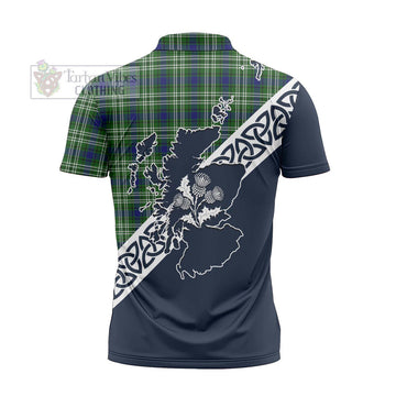 Mow Tartan Zipper Polo Shirt Featuring Thistle and Scotland Map - Tartanvibesclothing Store