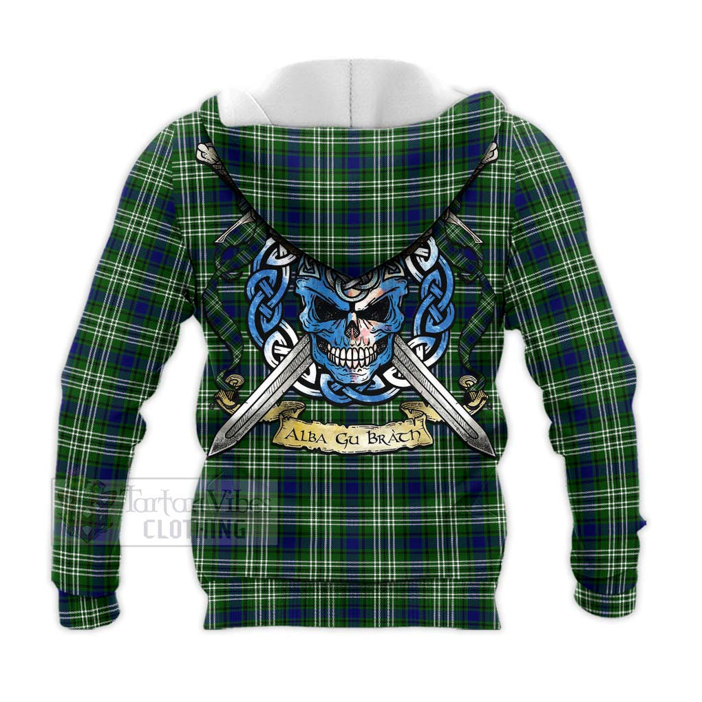 Tartan Vibes Clothing Mow Tartan Knitted Hoodie with Family Crest Celtic Skull Style