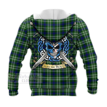 Mow Tartan Knitted Hoodie with Family Crest Celtic Skull Style