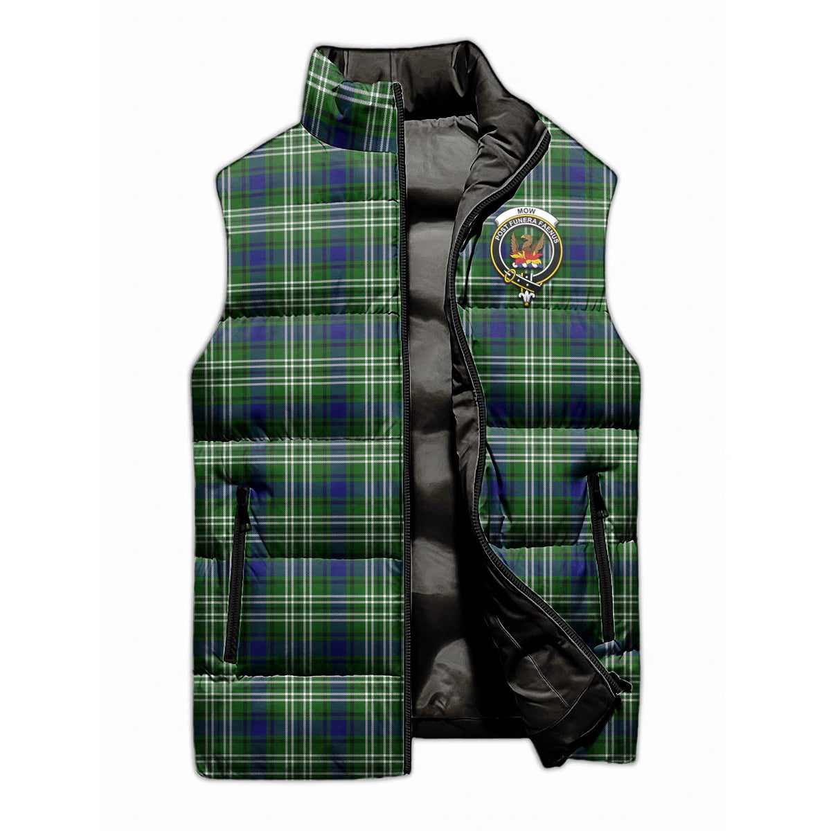 Mow Tartan Sleeveless Puffer Jacket with Family Crest - Tartan Vibes Clothing