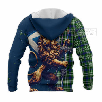 Mow Tartan Family Crest Knitted Hoodie with Scottish Majestic Lion