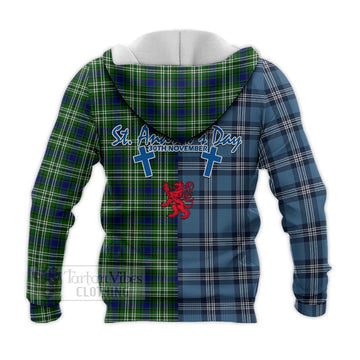 Mow Tartan Knitted Hoodie Happy St. Andrew's Day Half Tartan Style