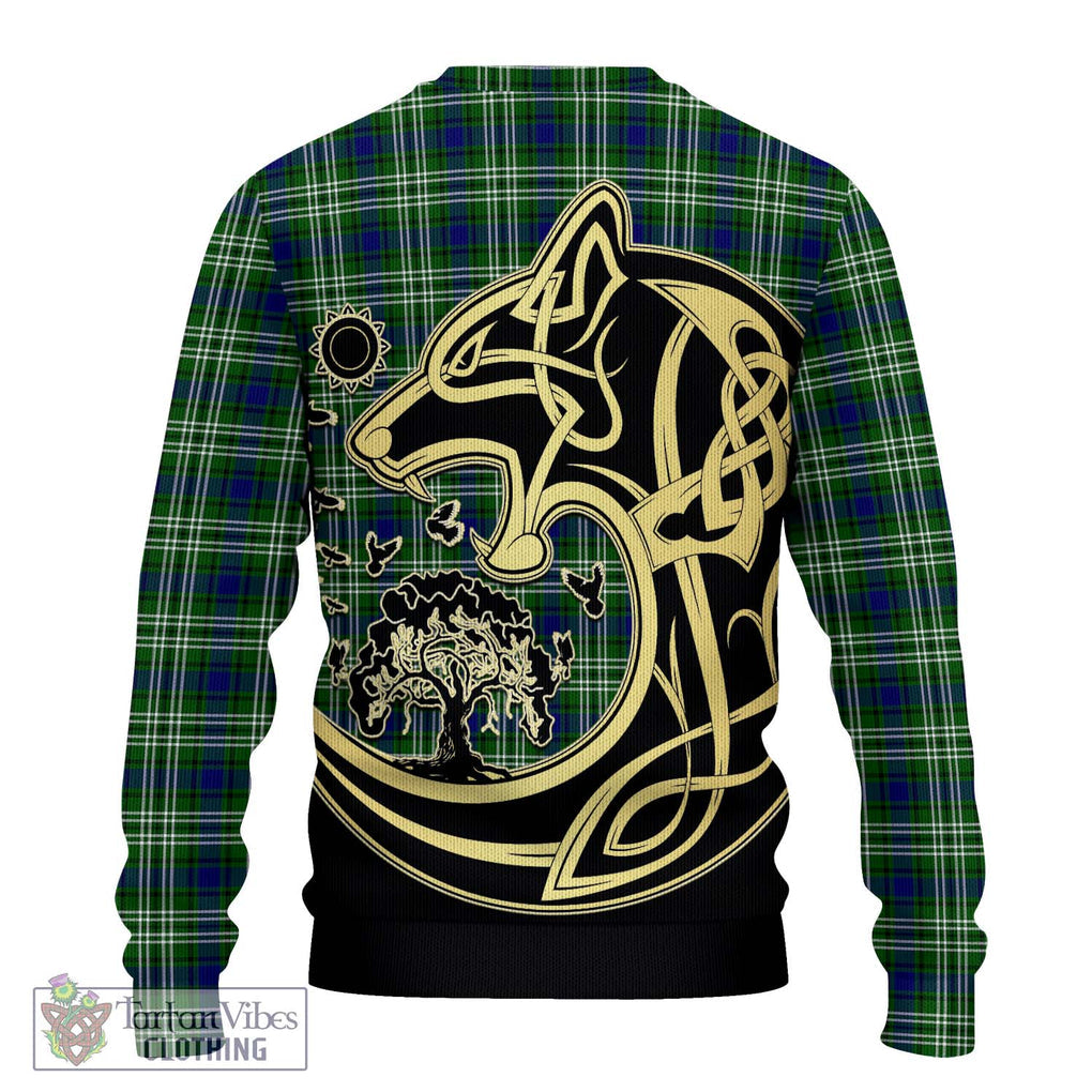 Mow Tartan Knitted Sweater with Family Crest Celtic Wolf Style - Tartan Vibes Clothing