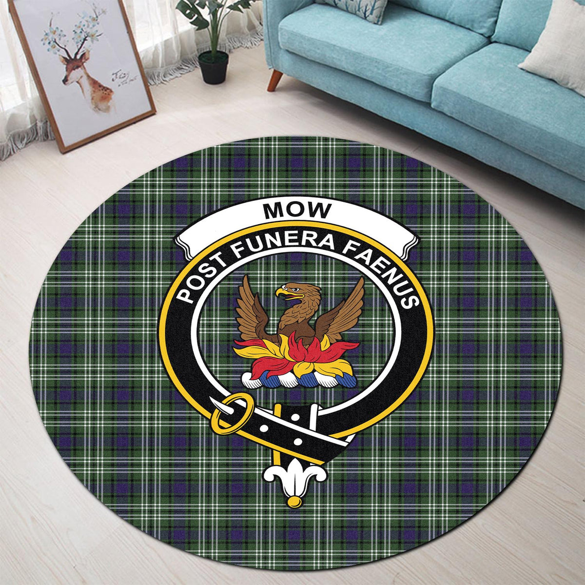 Mow Tartan Round Rug with Family Crest - Tartan Vibes Clothing