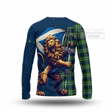 Mow Tartan Family Crest Long Sleeve T-Shirt with Scottish Majestic Lion - Tartan Vibes Clothing
