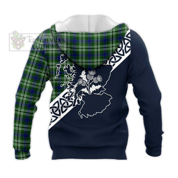 Mow Tartan Knitted Hoodie Featuring Thistle and Scotland Map