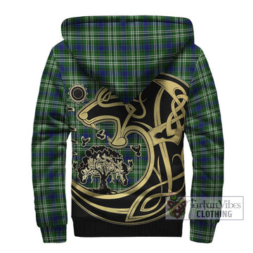 Mow Tartan Sherpa Hoodie with Family Crest Celtic Wolf Style - Tartan Vibes Clothing