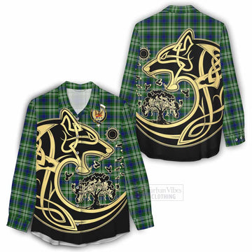 Mow Tartan Women's Casual Shirt with Family Crest Celtic Wolf Style - Tartan Vibes Clothing