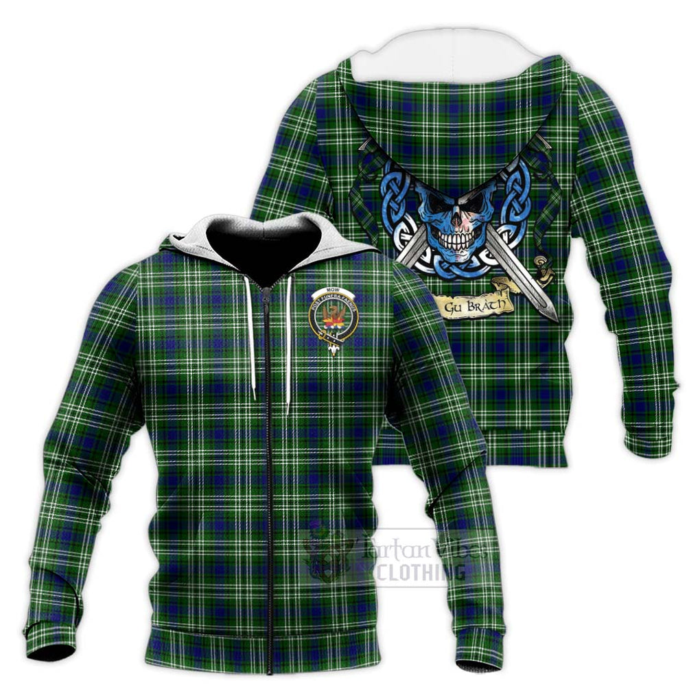 Tartan Vibes Clothing Mow Tartan Knitted Hoodie with Family Crest Celtic Skull Style