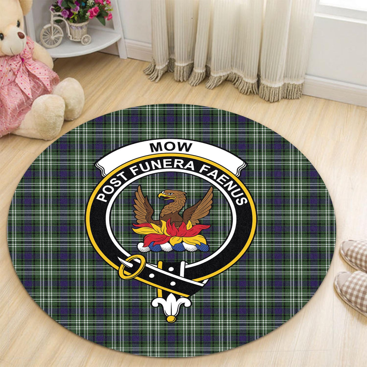 Mow Tartan Round Rug with Family Crest - Tartan Vibes Clothing