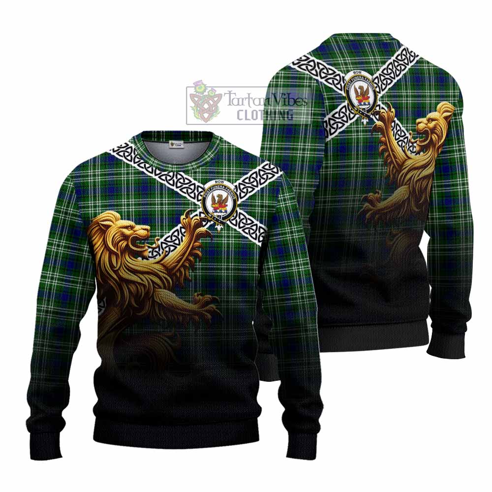 Mow Crest Tartan Knitted Sweater with Golden Lion Emblem Celtic Style - Tartan Vibes Clothing