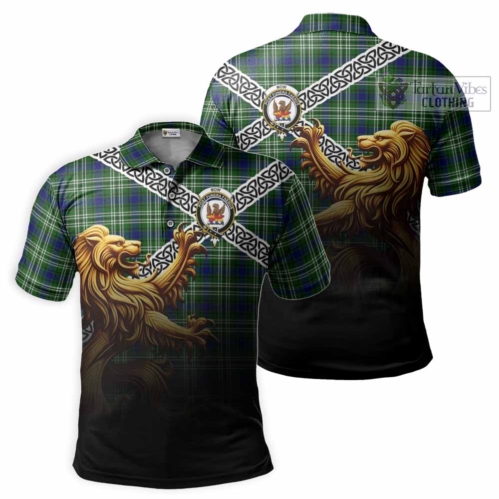 Mow Crest Tartan Polo Shirt with Golden Lion Emblem Celtic Style - Tartan Vibes Clothing