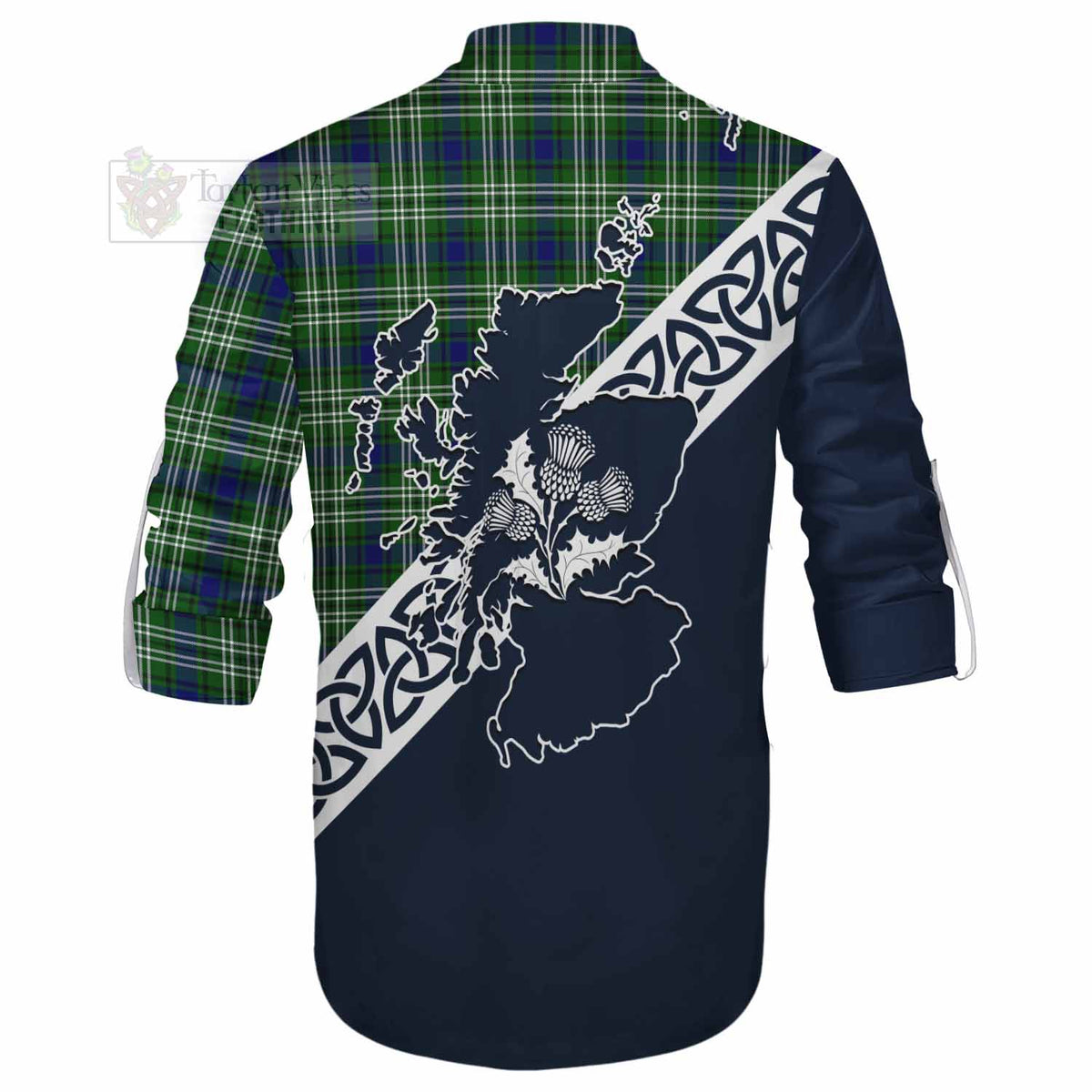 Mow Tartan Ghillie Kilt Shirt Featuring Thistle and Scotland Map - Tartan Vibes Clothing