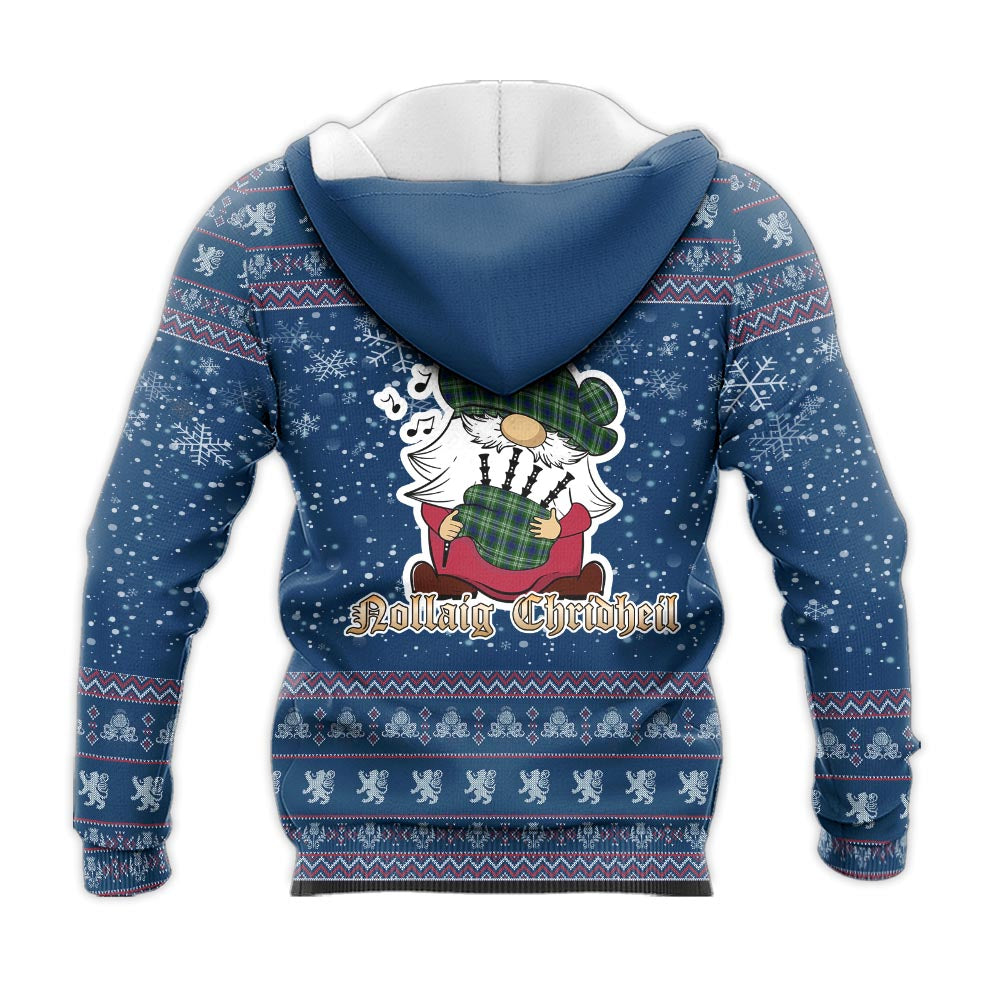 Mow Clan Christmas Knitted Hoodie with Funny Gnome Playing Bagpipes - Tartanvibesclothing