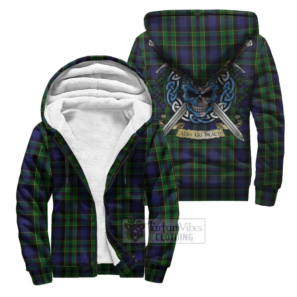 Tartan Vibes Clothing Mowat Tartan Sherpa Hoodie with Family Crest Celtic Skull Style