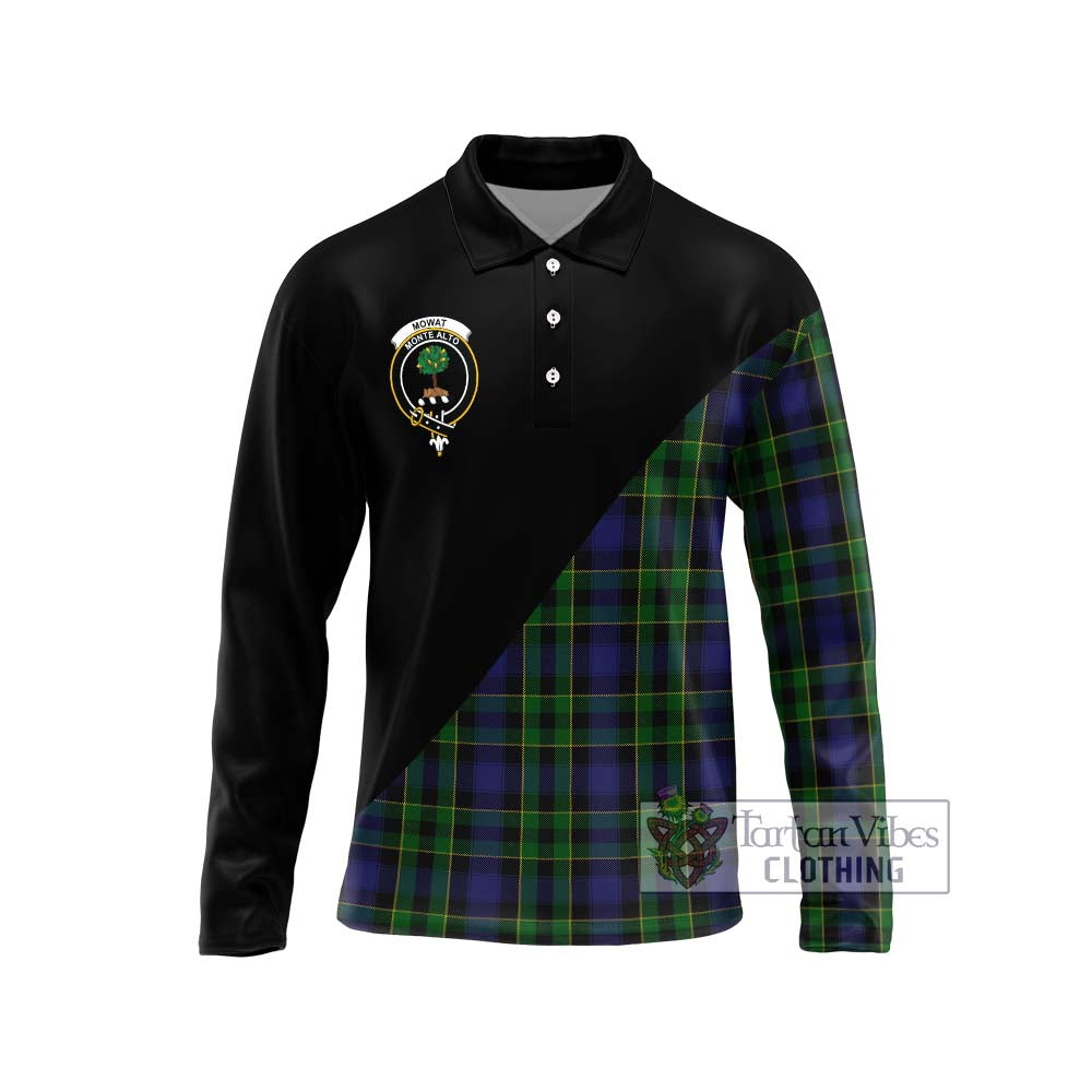 Mowat Tartan Long Sleeve Polo Shirt with Family Crest and Military Logo Style Unisex - Tartanvibesclothing Shop