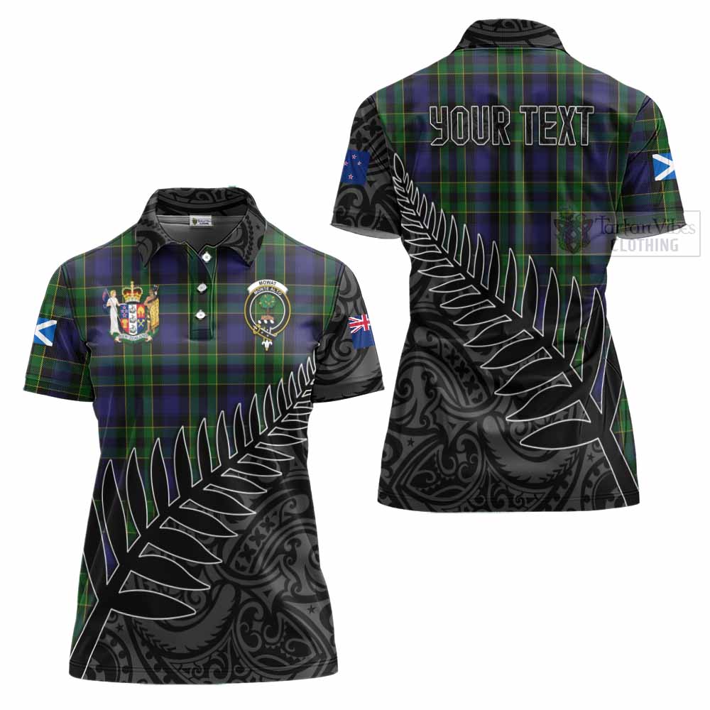 Tartan Vibes Clothing Mowat Crest Tartan Women's Polo Shirt with New Zealand Silver Fern Half Style