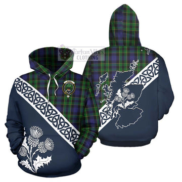 Mowat Tartan Hoodie Featuring Thistle and Scotland Map