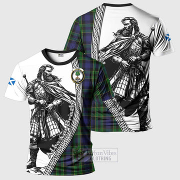 Mowat Tartan Clan Crest T-Shirt with Highlander Warrior Celtic Style