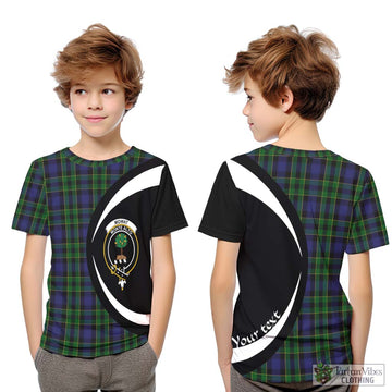 Mowat Tartan Kid T-Shirt with Family Crest Circle Style