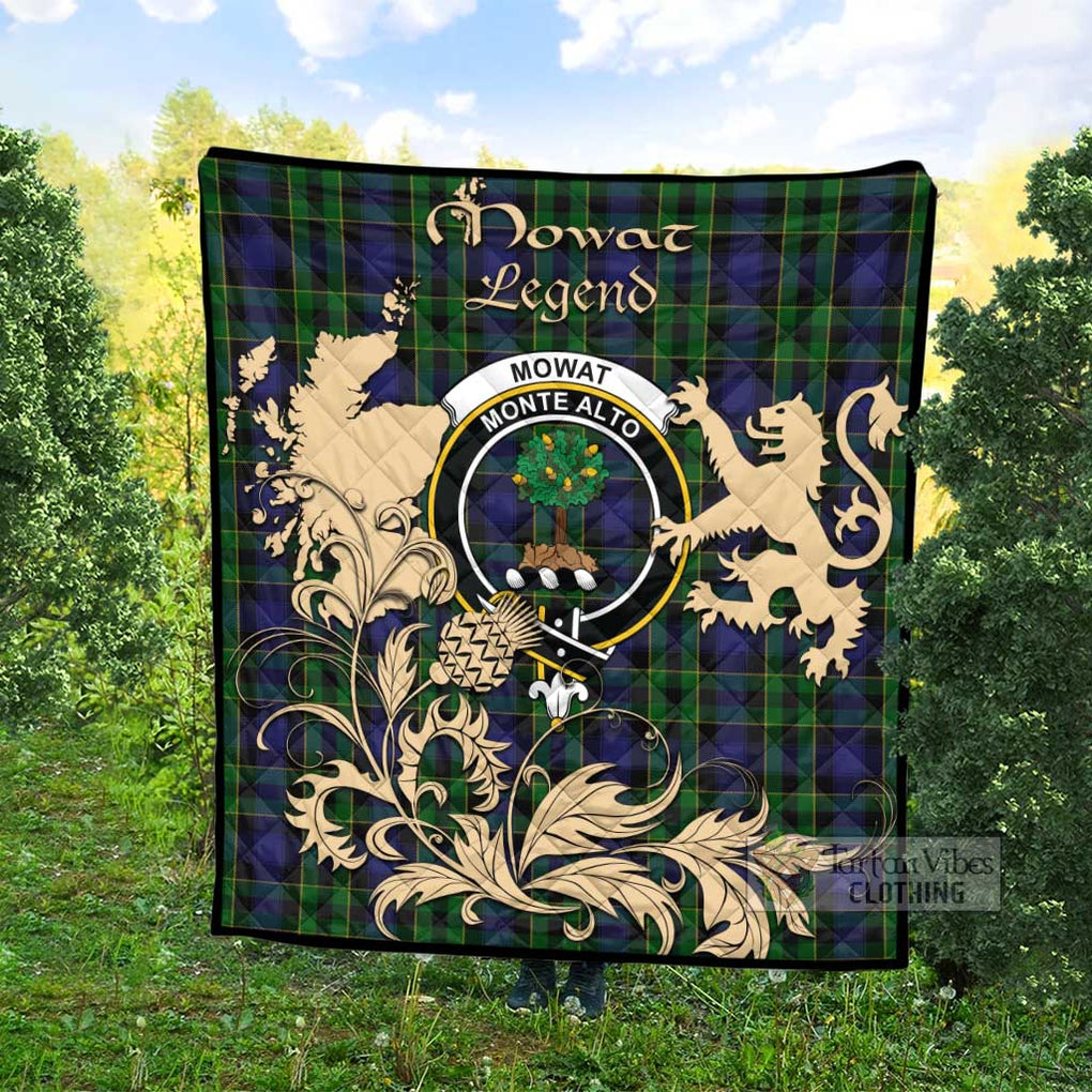 Mowat Tartan Quilt with Family Crest and Scottish Symbol Style Super King Quilt 91" x 110" - Tartan Vibes Clothing