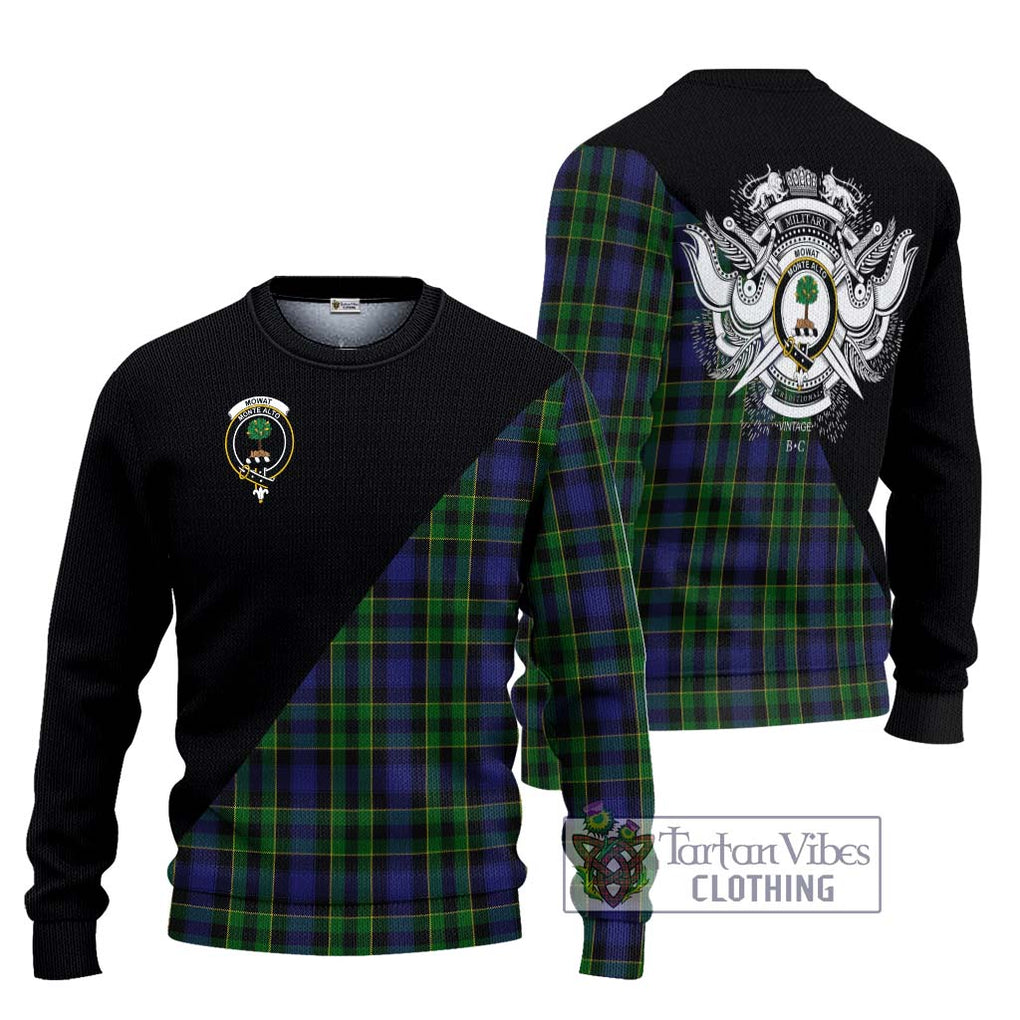 Mowat Tartan Knitted Sweater with Family Crest and Military Logo Style Unisex - Tartanvibesclothing Shop