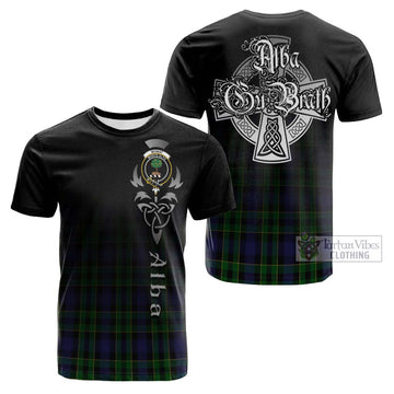 Mowat Tartan Cotton T-shirt Featuring Alba Gu Brath Family Crest Celtic Inspired