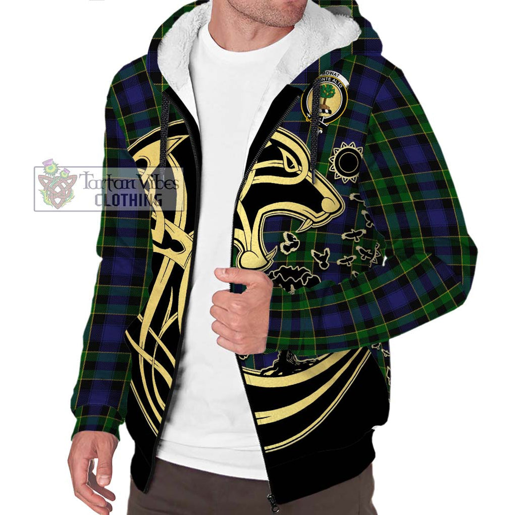 Mowat Tartan Sherpa Hoodie with Family Crest Celtic Wolf Style Unisex S - Tartan Vibes Clothing