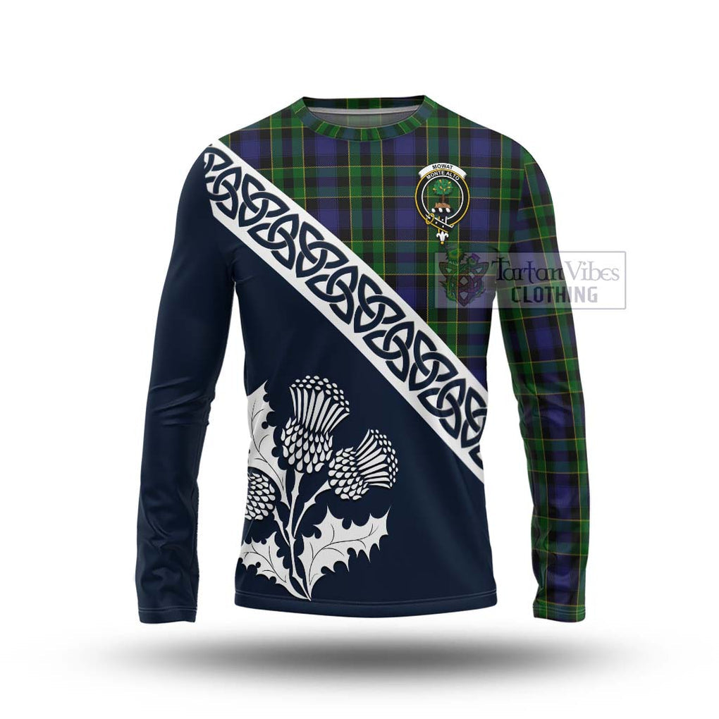 Tartan Vibes Clothing Mowat Tartan Long Sleeve T-Shirt Featuring Thistle and Scotland Map