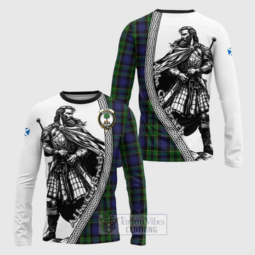 Mowat Tartan Clan Crest Long Sleeve T-Shirt with Highlander Warrior Celtic Style