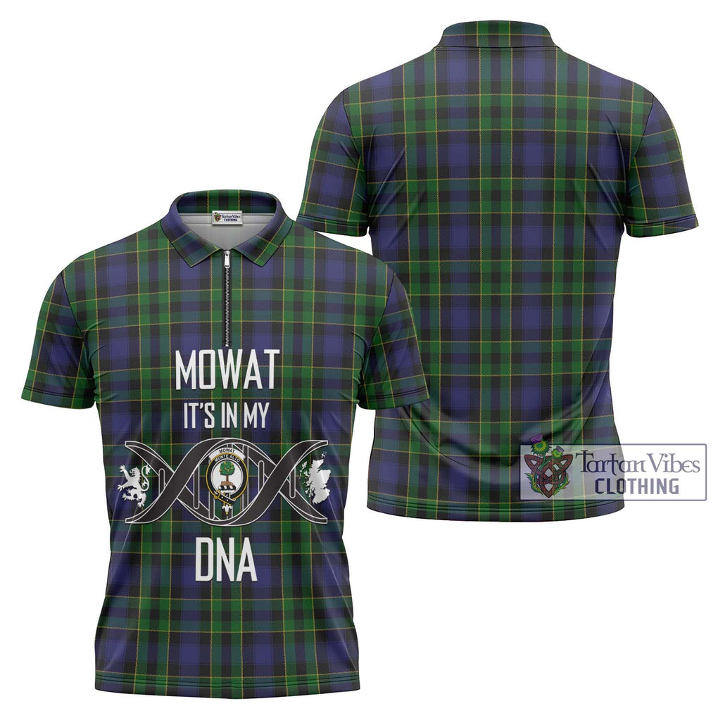 Mowat Tartan Zipper Polo Shirt with Family Crest DNA In Me Style Unisex - Tartanvibesclothing Shop