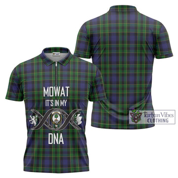 Mowat Tartan Zipper Polo Shirt with Family Crest DNA In Me Style