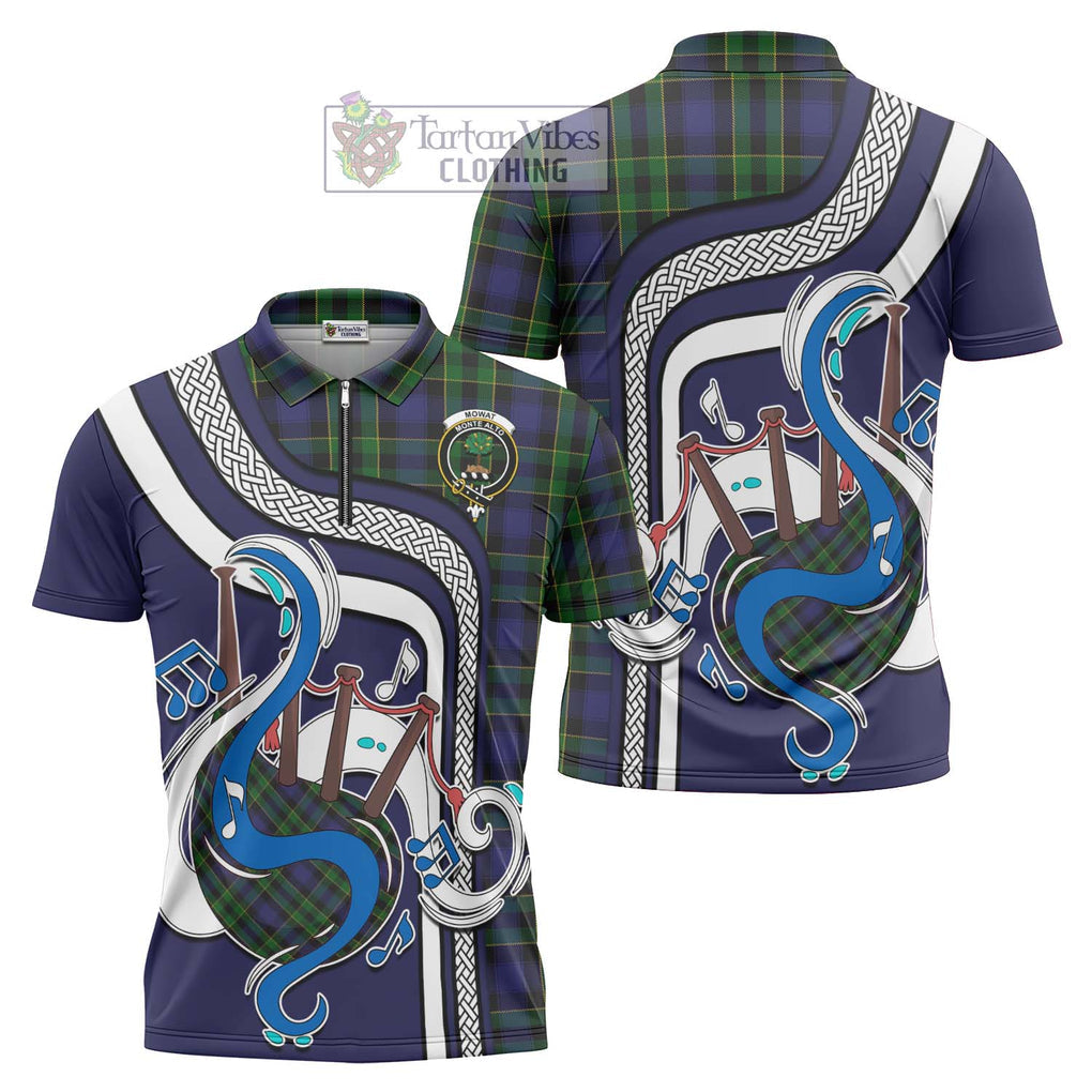 Mowat Tartan Zipper Polo Shirt with Epic Bagpipe Style Unisex - Tartanvibesclothing Shop