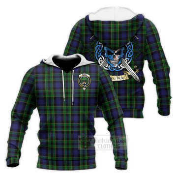 Mowat Tartan Knitted Hoodie with Family Crest Celtic Skull Style