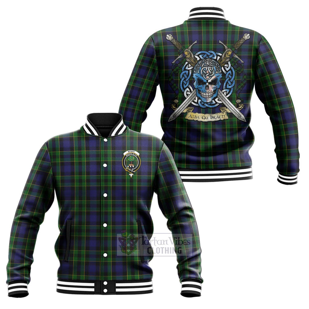 Tartan Vibes Clothing Mowat Tartan Baseball Jacket with Family Crest Celtic Skull Style