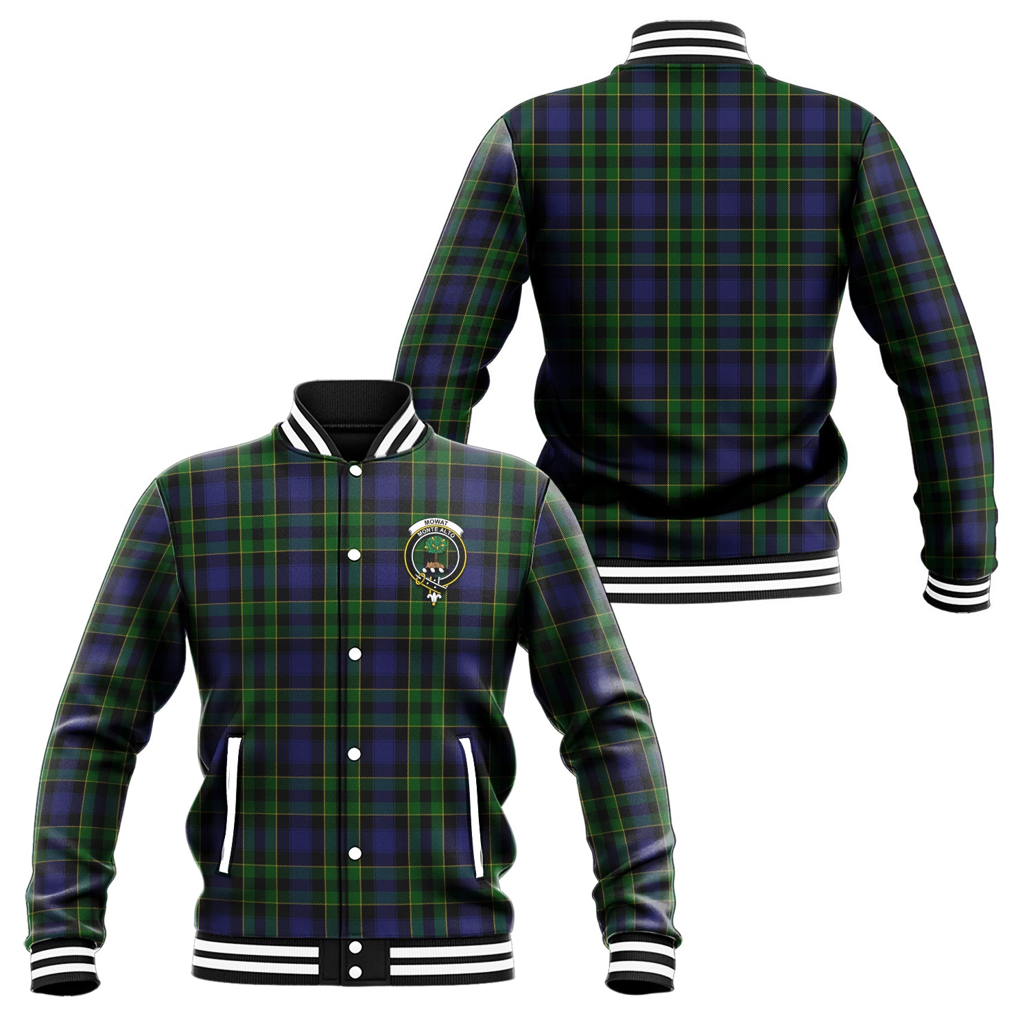 Mowat Tartan Baseball Jacket with Family Crest Unisex - Tartan Vibes Clothing