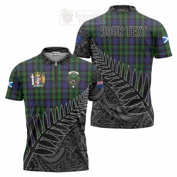 Mowat Crest Tartan Zipper Polo Shirt with New Zealand Silver Fern Half Style