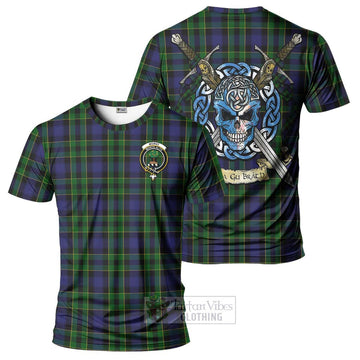 Mowat Tartan T-Shirt with Family Crest Celtic Skull Style