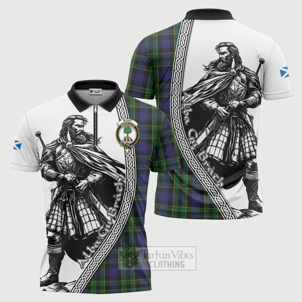 Tartan Vibes Clothing Mowat Tartan Clan Crest Zipper Polo Shirt with Highlander Warrior Celtic Style