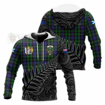 Mowat Crest Tartan Knitted Hoodie with New Zealand Silver Fern Half Style