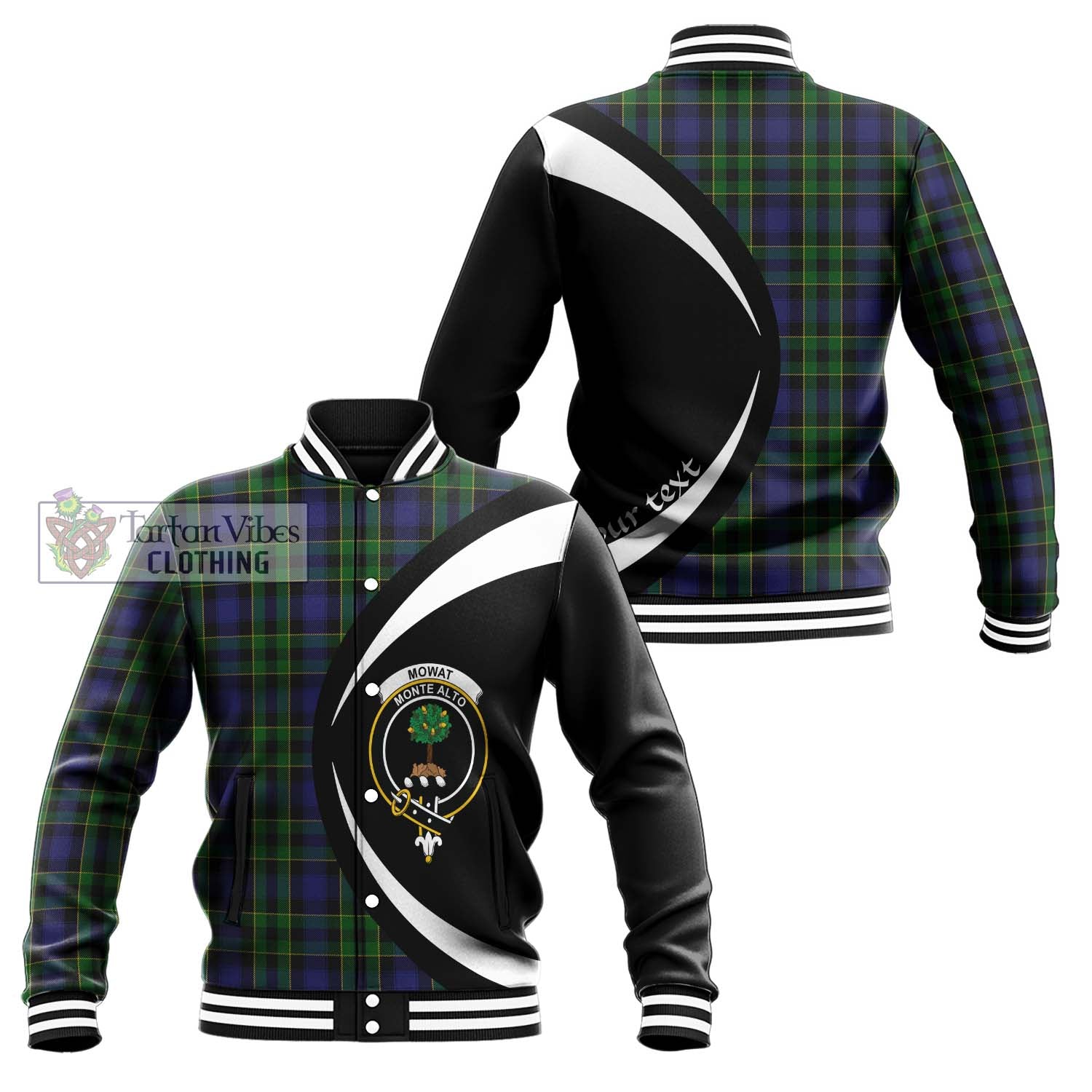 Mowat Tartan Baseball Jacket with Family Crest Circle Style Unisex - Tartan Vibes Clothing