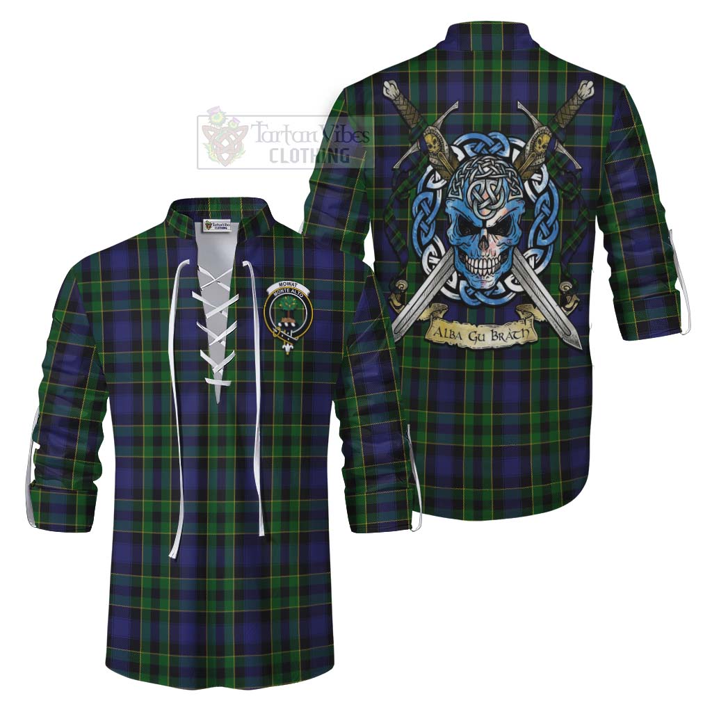 Tartan Vibes Clothing Mowat Tartan Ghillie Kilt Shirt with Family Crest Celtic Skull Style